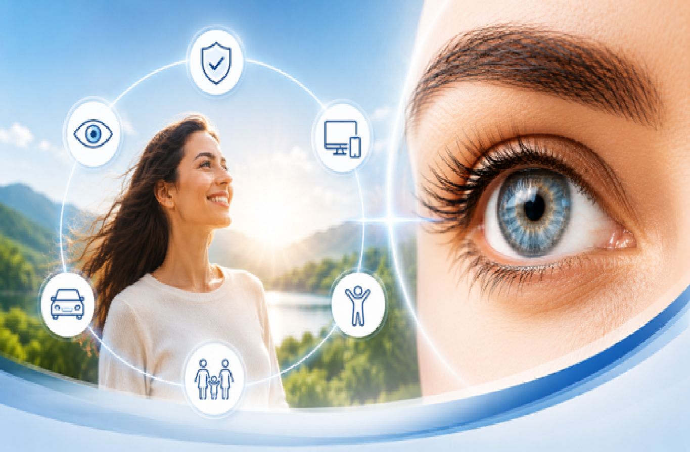 Vision types - near, intermediate and far vision illustration