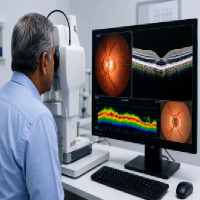 Doctor performing cataract examination