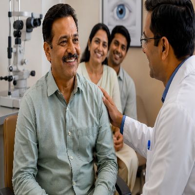 Doctor performing cataract examination